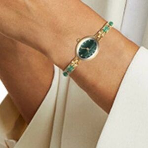 Elegant Gold and Green Women's Bracelet Watch